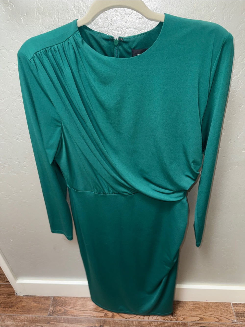 Elegant Teal Long-Sleeve Draped Women's Dress
